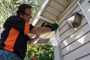 Man cleaning gutters | Arvada CO | Restoration Contractors